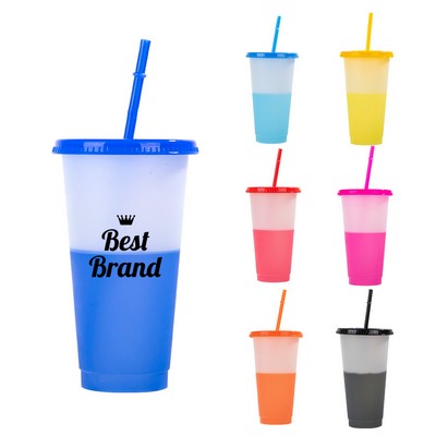 24Oz Large Capacity Color-Changing Straw Cup