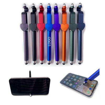 3-in-1 Custom Plastic Heart-Shape Matte Finish Gel Ink Ballpoint Pen w/Stylus & Phone Stand