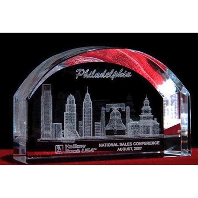 3-D Crystal Philadelphia Skyline in Arch Award (3 1/2")