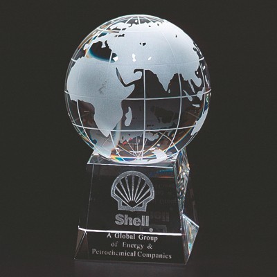 6" Optical Cut Crystal Globe Award on Base