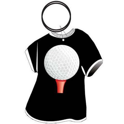 Golf Ball & Tee T-Shirt Key Chain w/Clear Mirrored Back (4 Square Inch)