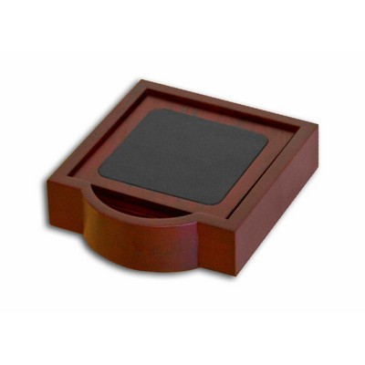 Rosewood & Leather Square Coaster Set w/Holder (4 Coaster Set)