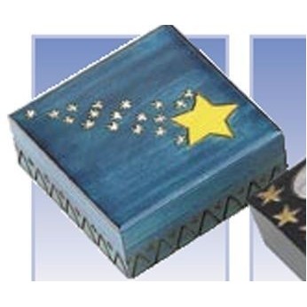 Celestial Blue Wood Box w/Shooting Star Decoration (4-3/4"x4-3/4"x2")