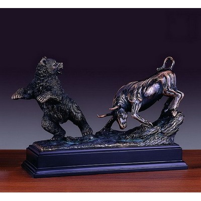 Bull Charging Bear Trophy w/Rectangle Base (13"x9.5")