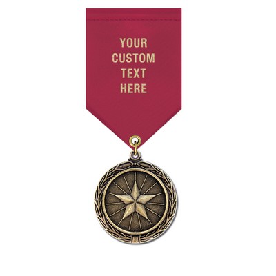 1 1/2" Star Cast MX Medal w/ Satin Drape Ribbon