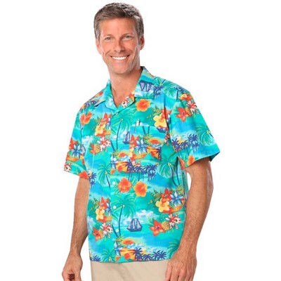 Unisex Printed Poplin Camp Shirt w/Tropic Print