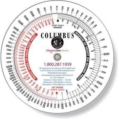 .020 White Plastic Profit Markup Wheel Calculator (4.25" dia.), Full Color Digital Imprint