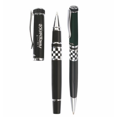 Itread™ Checkered Flag Wheel Top Ballpoint Pen & Rollerball Pen Set