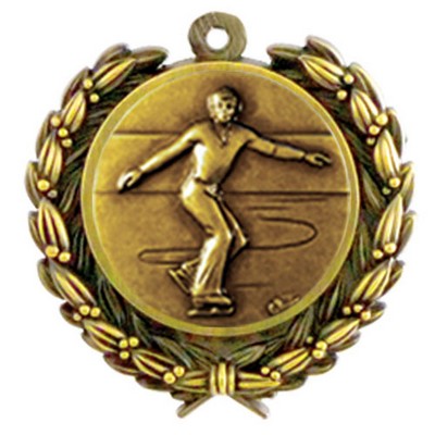 Stock Figure Skating Male Medal w/ Wreath Edge (1 1/4")