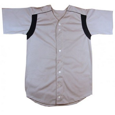 Adult Pro-Weight Textured Mesh Pro-Style Full Button Jersey Shirt w/ Contrast Insert & Piping