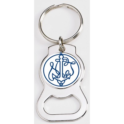 Silver Bottle Opener Key Tag with 1" Digital Emblem & Epoxy Dome