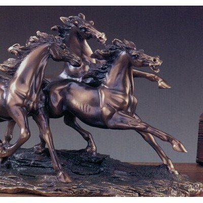 Three Running Horses Trophy w/Oval Base (14"x7.5")