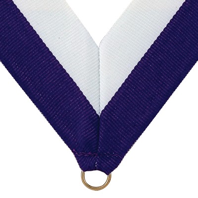 1½" Wide V-Neck Purple & White Ribbon w/Metal Ring