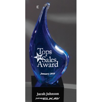 Blue/ Tear Drop Award w/Black Glass Base (8 1/2")