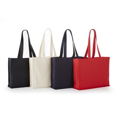 Heavy Cotton Canvas Grocery Tote with Full Sides & Bottom Gussets - 15"x12"x4" NATURAL