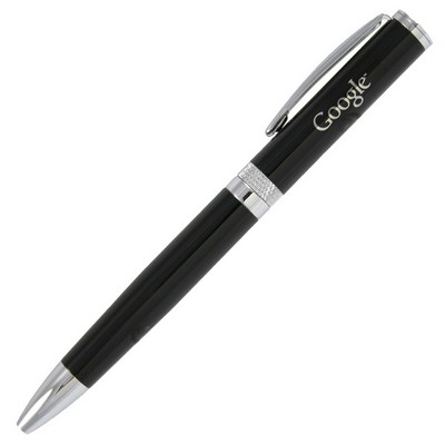 Glossy Black Ballpoint Pen with Diamond Cut Ring