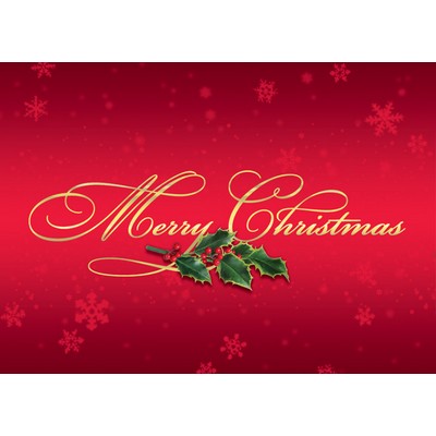 Holly Leaves on Red Snowflake Background w/Merry Christmas Caption Card