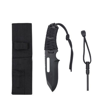 Large Black Paracord Survival Knife w/Fire Starter