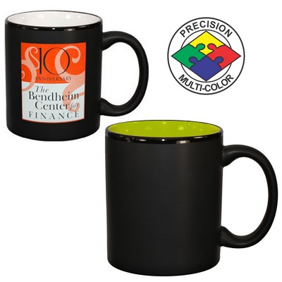 11 Oz. Black Satin/Rye Green 2 Tone C-Handle Hilo Mug - Dishwasher Resistant - Precision Spot Color