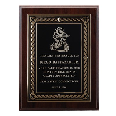 Walnut Finish Plaque w/Embossed Screened Black Engraving Plate (9"x12")