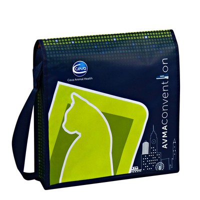 Custom Full-Color180g Double-Layered Laminated Non-Woven Tradeshow Messenger Bag 13.5"x12.5"x3"