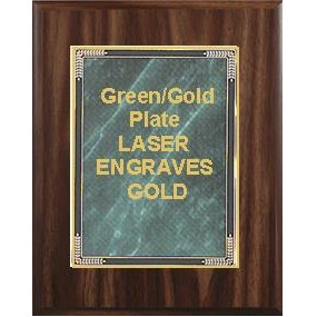 Walnut Plaque 8" x 10" - Green/Gold - 6" x 8" Marble Mist Plate