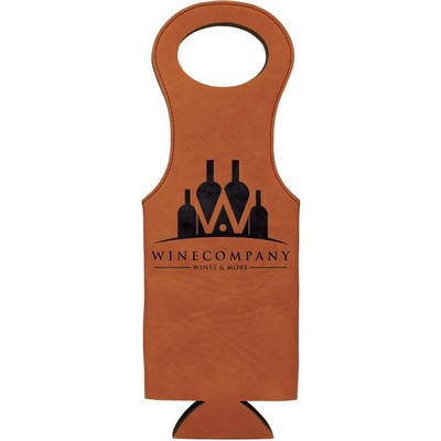 Leatherette Wine Bag - Laser Engraved - Rawhide/Engraves Black