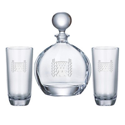 Orbit Round Decanter (27 oz.) with Two Matching (10.5 oz.) Orbit Highball Glasses (3 Piece Set)