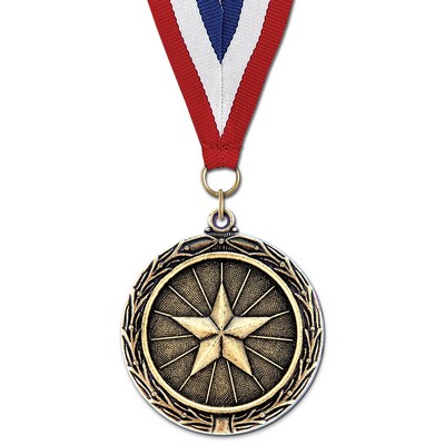 2 1/4" Star LX Medal w/ Red/White/Blue or Year Grosgrain Neck Ribbon