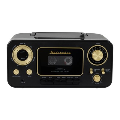 Studebaker Portable Black Gold CD Player w/AM/FM Radio & Cassette Player/Recorder