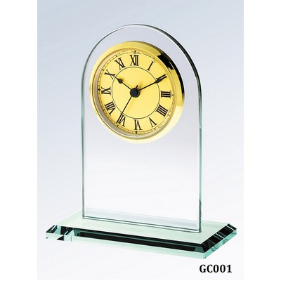 Jade Glass Arch Clock, Gold Face and Roman Numerals