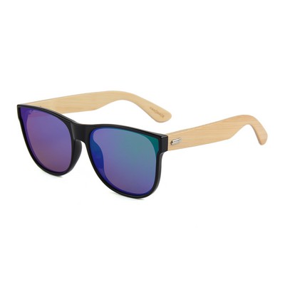 Bamboo Sunglasses - Green Mirror Lenses - Black Frames