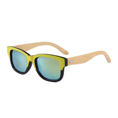 Bamboo Sunglasses - Yellow Mirror Lenses - Yellow Black Frames