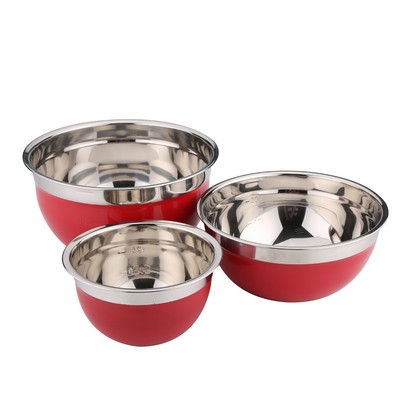 3 Piece Set Stainless Steel Colored Mixing Bowls