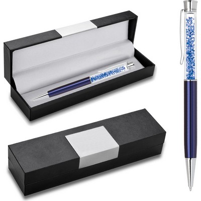 Crystal pen / ball point pen in black gift box - Blue pen, blue crystal