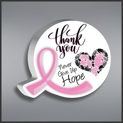 Pink Awareness Ribbon Round Paperweight in White Acrylic