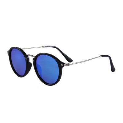 Sunglasses - Blue Mirror Lenses - Black Frames - Silver Temples