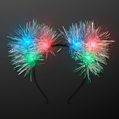 Blinky Tinsel Pom Ears Headband