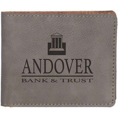 Gray Bifold Wallet, Laserable Leatherette, 4-1/2" x 3-1/2"