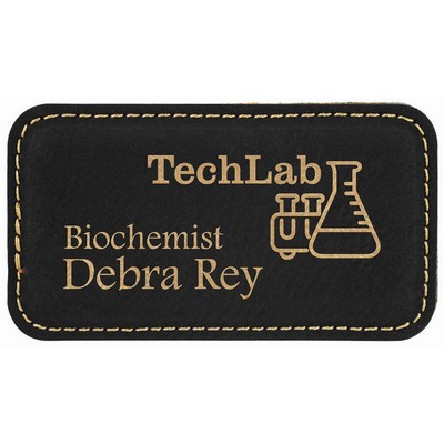 Black/Gold Laser Engraved Leatherette Badge Blank with Magnet (3 1/4" x 1 3/4")