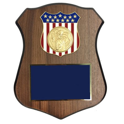 Police Shield Plaque w/American Flag Shield (7½" x 9½")