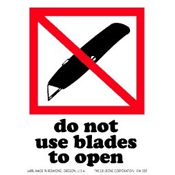 Do Not Use Blades to Open, Paper Labels -3" x 4"