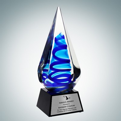 Art Glass Blue Ocean Spiral Award w/Silver Plate