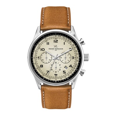 Wc3002 41mm Steel Silver Case, Chronograph Mvmt, Beige Dial, Dte Display, Leather Strap, Dome Minera