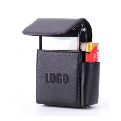 PU Leather Cigarette Box Case w/Pouch Lighter Holder