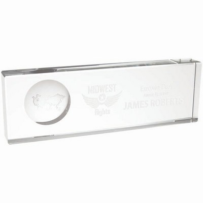 8 3/4" x 2 3/4" Clear Crystal Horizontal Name Bar with Engraved Globe