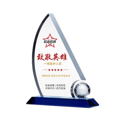 Crystal Award Sailing Boat Shape Trophy