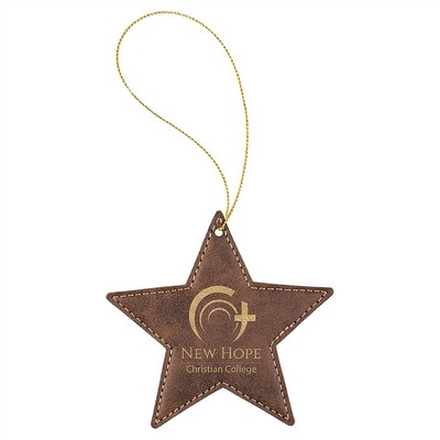 Rustic/Gold Laserable Leatherette Star Ornament, 4"x4"