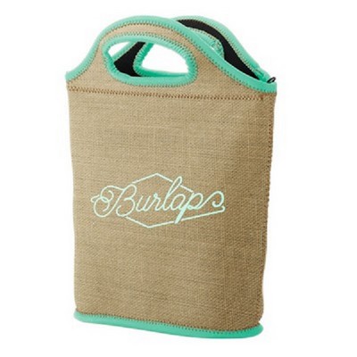 Burlap Neoprene Thermal Lunch Tote Bag