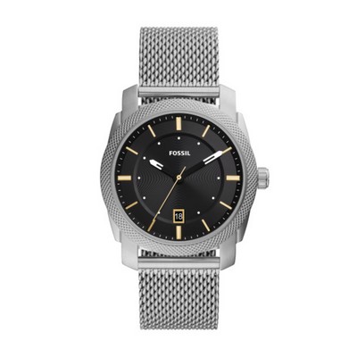 Fossil Machine Three-Hand Date Stainless Steel Mesh Watch